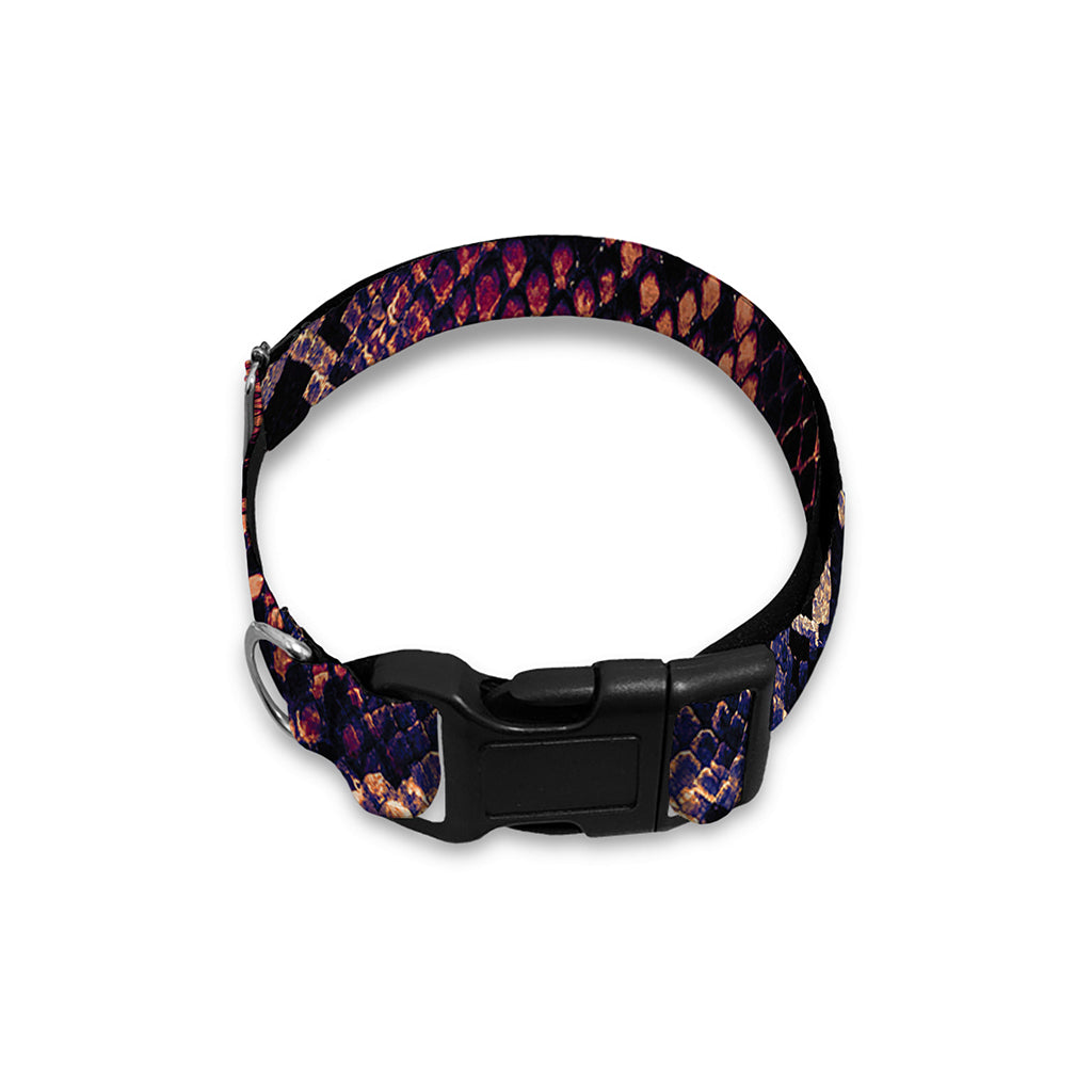 Blue And Red Snakeskin Print Dog Collar
