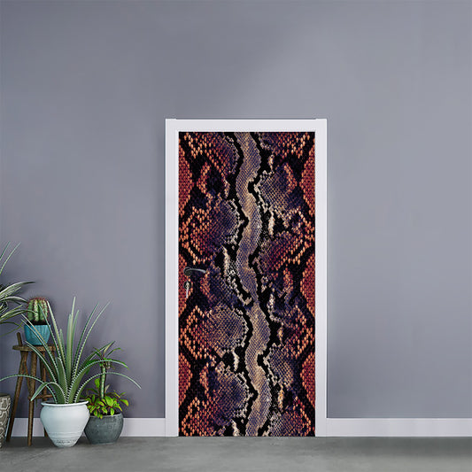 Blue And Red Snakeskin Print Door Sticker