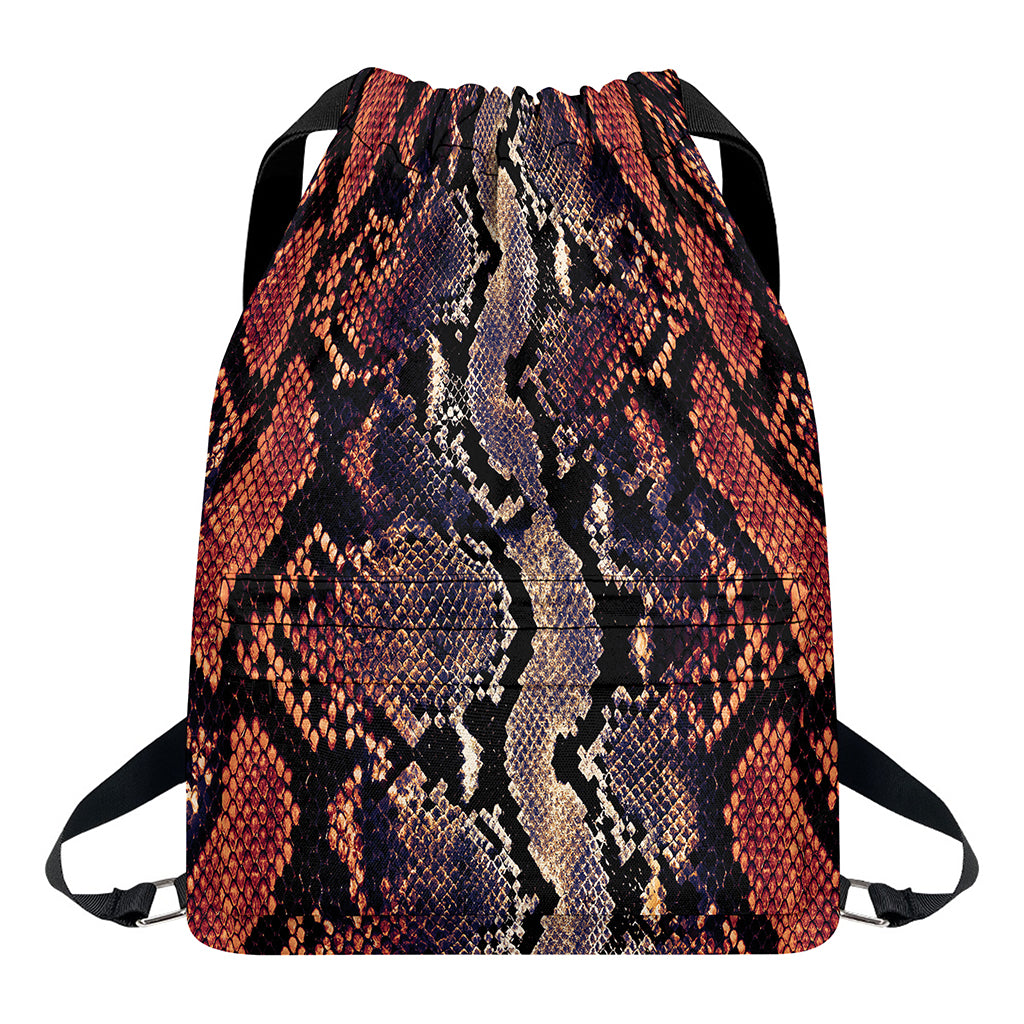 Blue And Red Snakeskin Print Drawstring Backpack