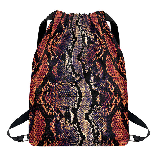 Blue And Red Snakeskin Print Drawstring Backpack