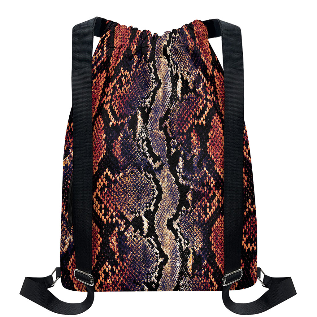 Blue And Red Snakeskin Print Drawstring Backpack