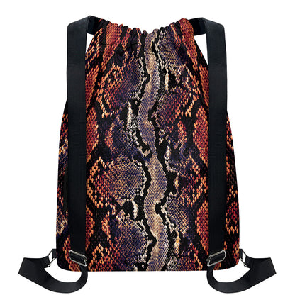 Blue And Red Snakeskin Print Drawstring Backpack