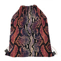 Blue And Red Snakeskin Print Drawstring Bag