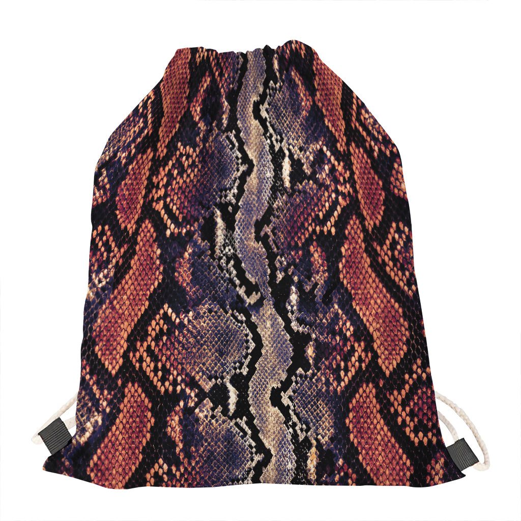 Blue And Red Snakeskin Print Drawstring Bag