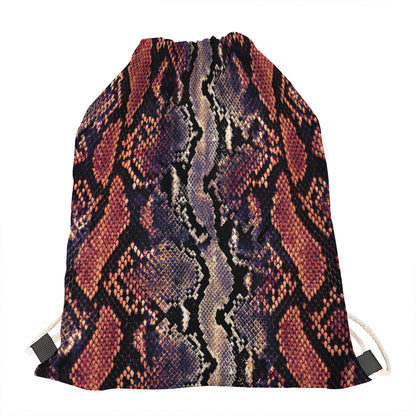 Blue And Red Snakeskin Print Drawstring Bag
