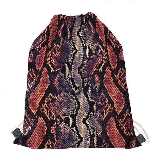 Blue And Red Snakeskin Print Drawstring Bag