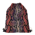 Blue And Red Snakeskin Print Drawstring Bag