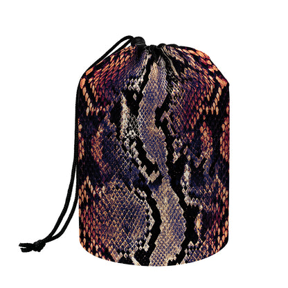 Blue And Red Snakeskin Print Drawstring Makeup Bag