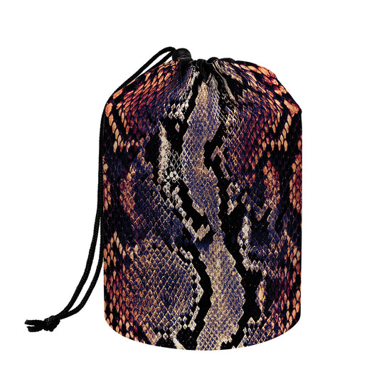 Blue And Red Snakeskin Print Drawstring Makeup Bag