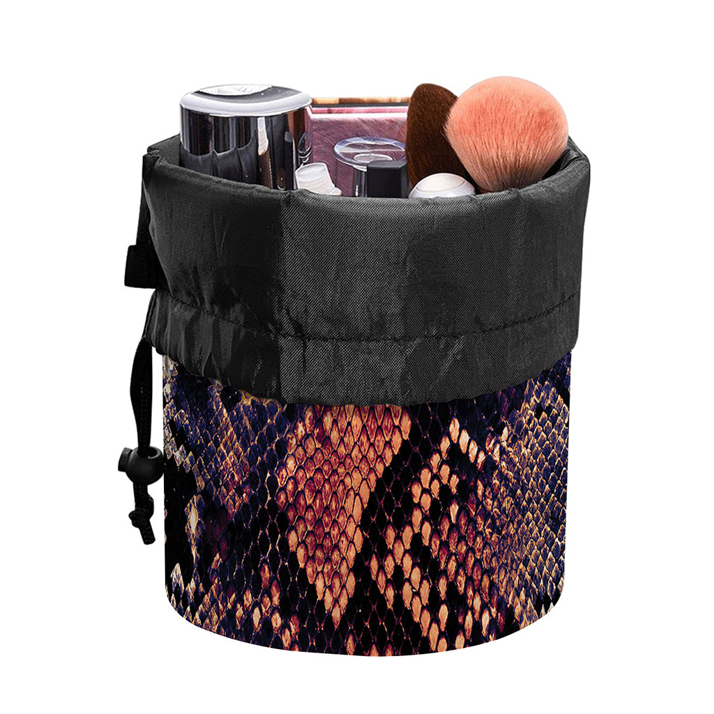 Blue And Red Snakeskin Print Drawstring Makeup Bag