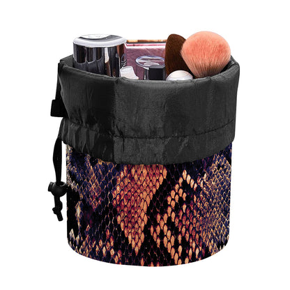 Blue And Red Snakeskin Print Drawstring Makeup Bag