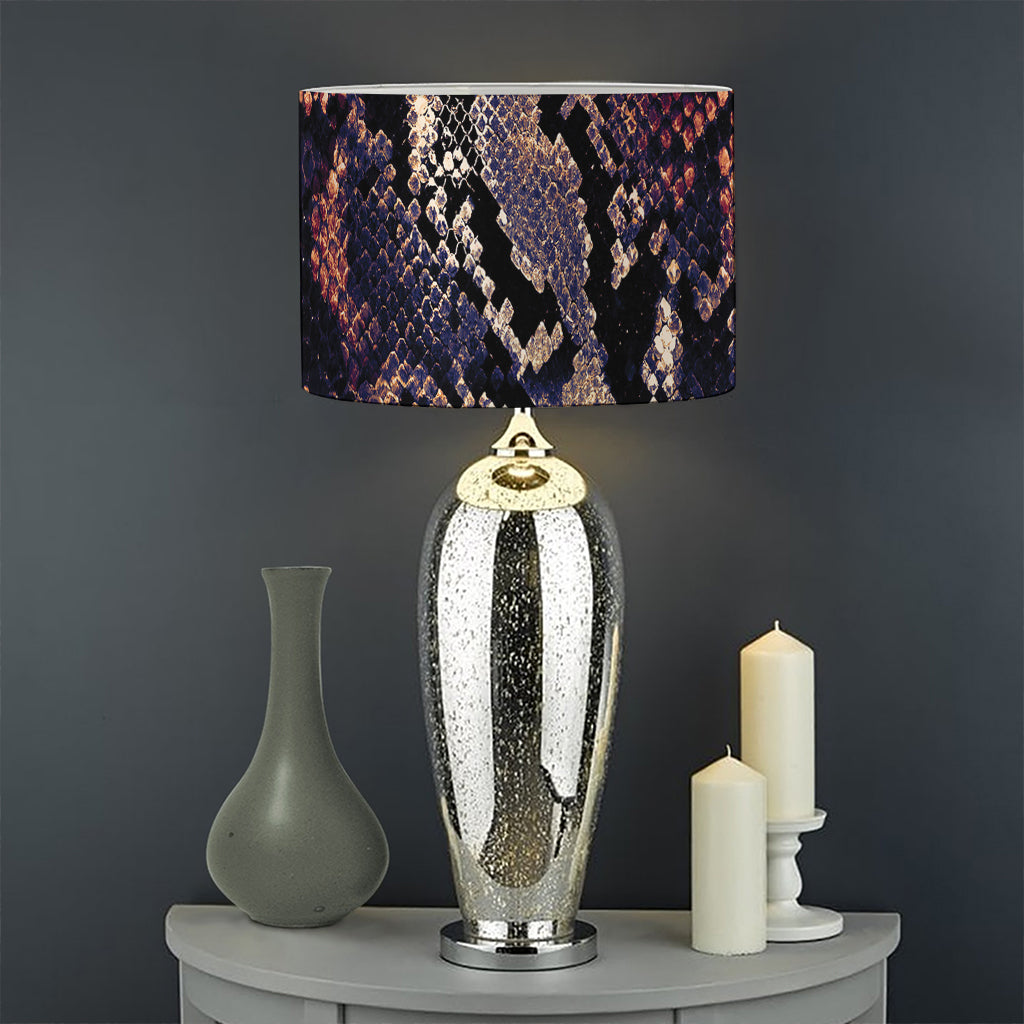 Blue And Red Snakeskin Print Drum Lamp Shade