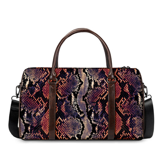 Blue And Red Snakeskin Print Duffle Bag