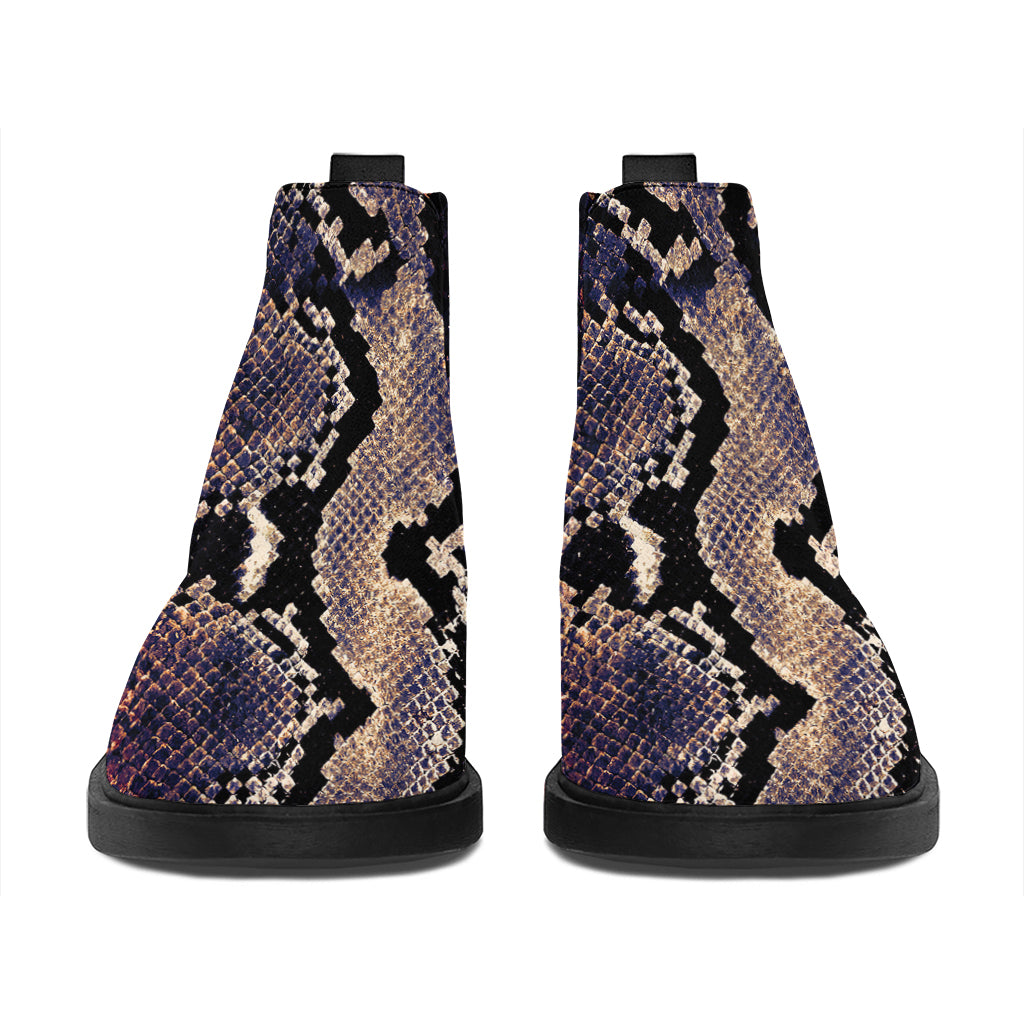 Blue And Red Snakeskin Print Flat Ankle Boots