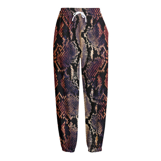 Blue And Red Snakeskin Print Fleece Lined Knit Pants