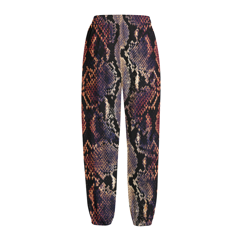 Blue And Red Snakeskin Print Fleece Lined Knit Pants