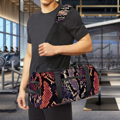 Blue And Red Snakeskin Print Gym Bag