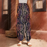 Blue And Red Snakeskin Print Harem Pants