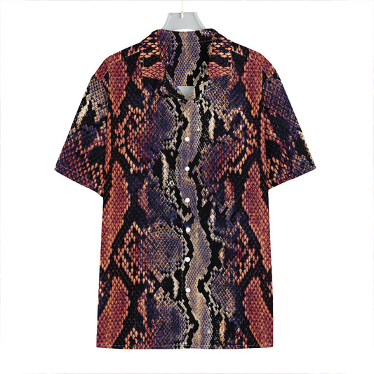 Blue And Red Snakeskin Print Hawaiian Shirt