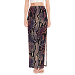 Blue And Red Snakeskin Print High Slit Maxi Skirt