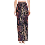 Blue And Red Snakeskin Print High Slit Maxi Skirt