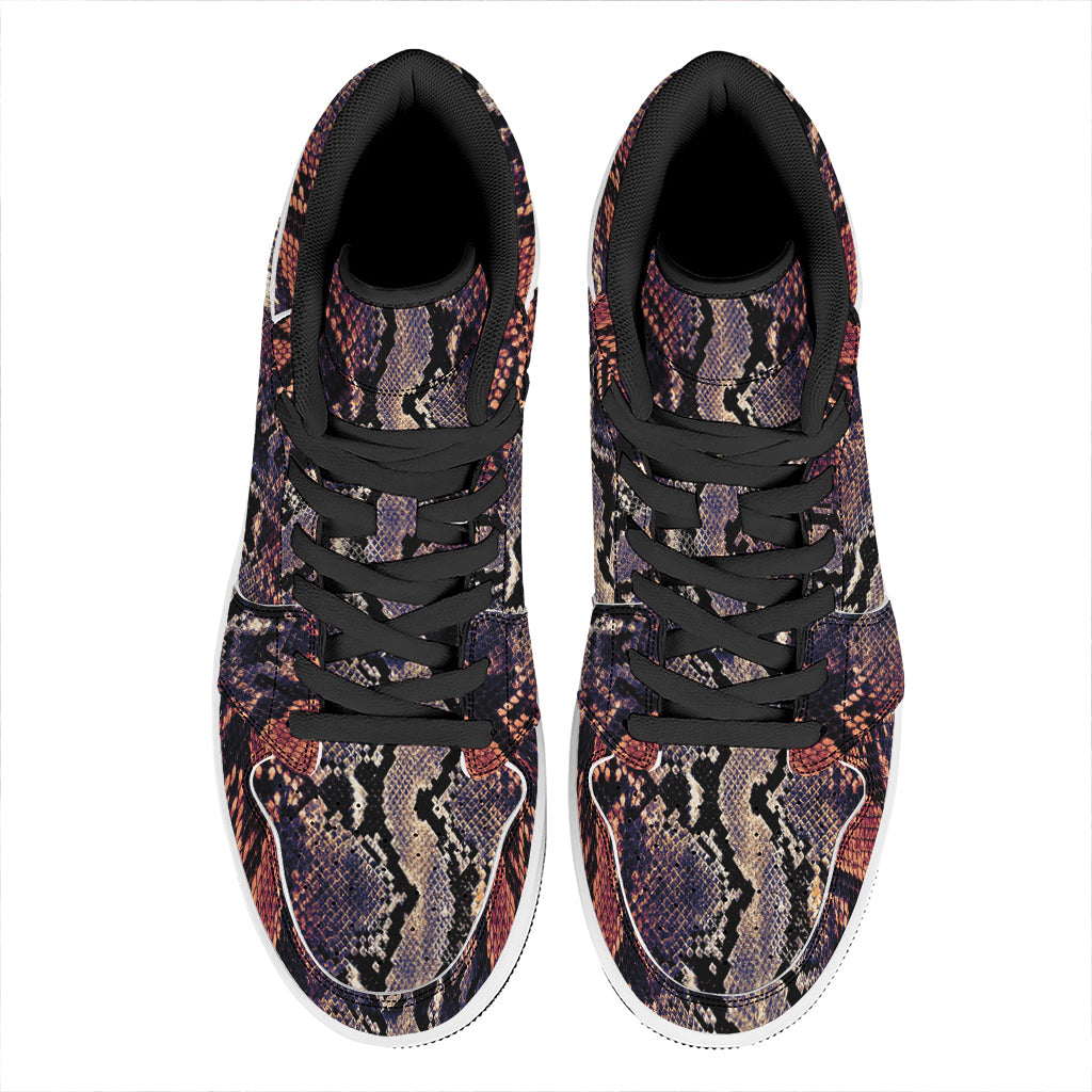 Blue And Red Snakeskin Print High Top Leather Sneakers