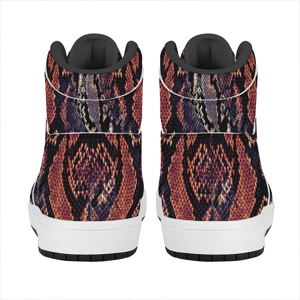 Blue And Red Snakeskin Print High Top Leather Sneakers