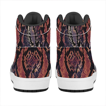 Blue And Red Snakeskin Print High Top Leather Sneakers