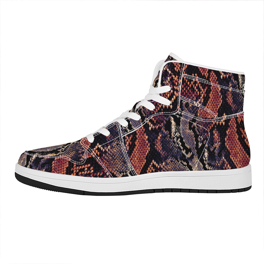 Blue And Red Snakeskin Print High Top Leather Sneakers