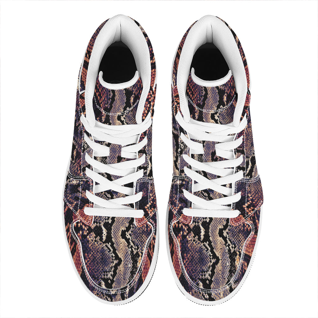 Blue And Red Snakeskin Print High Top Leather Sneakers