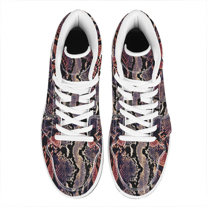 Blue And Red Snakeskin Print High Top Leather Sneakers