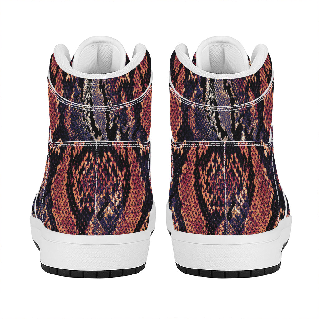 Blue And Red Snakeskin Print High Top Leather Sneakers