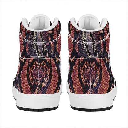 Blue And Red Snakeskin Print High Top Leather Sneakers