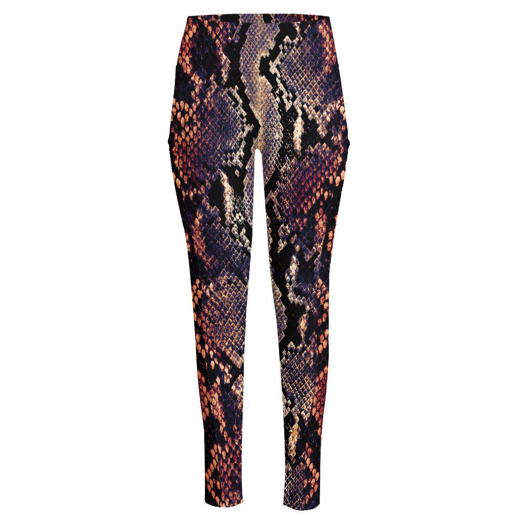 Blue And Red Snakeskin Print High-Waisted Pocket Leggings