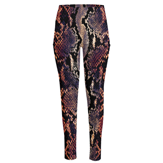 Blue And Red Snakeskin Print High-Waisted Pocket Leggings