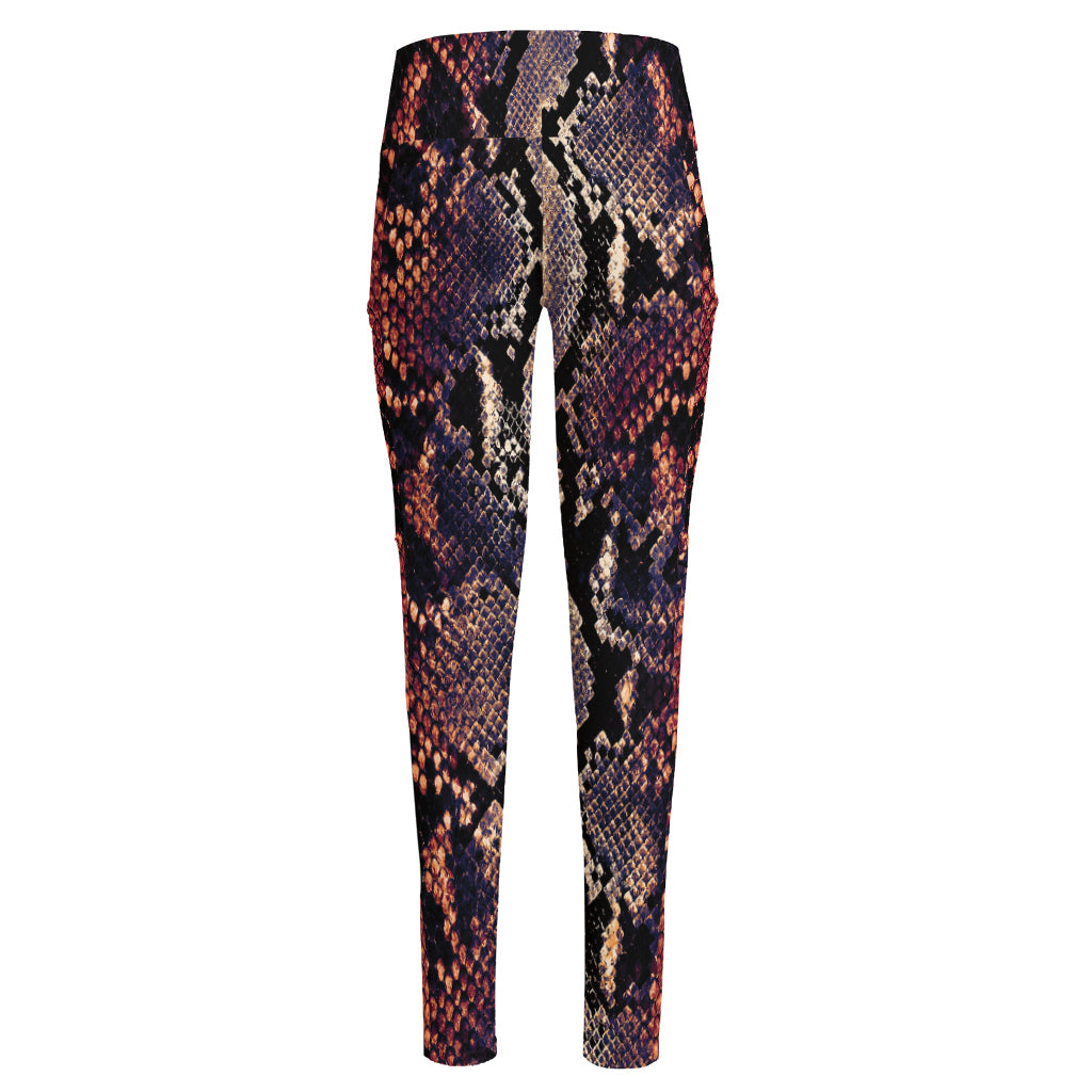Blue And Red Snakeskin Print High-Waisted Pocket Leggings