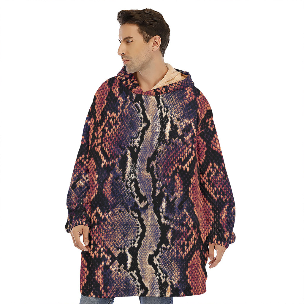Blue And Red Snakeskin Print Hoodie Blanket