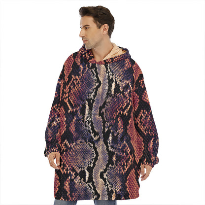 Blue And Red Snakeskin Print Hoodie Blanket
