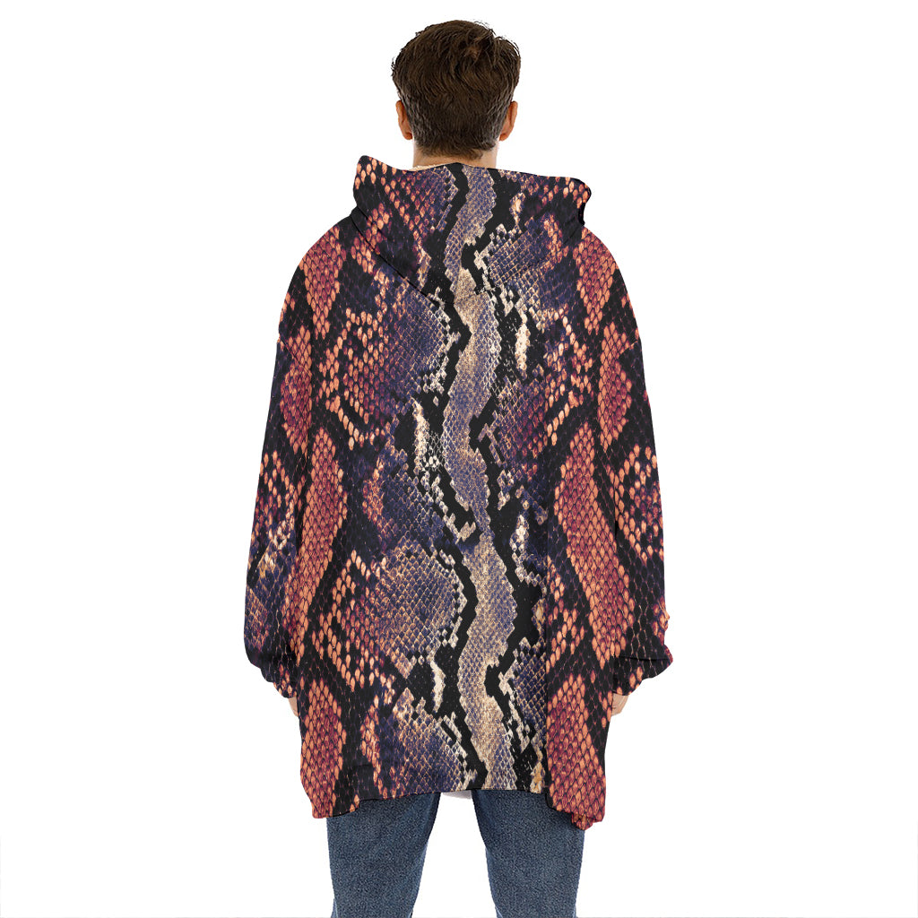 Blue And Red Snakeskin Print Hoodie Blanket