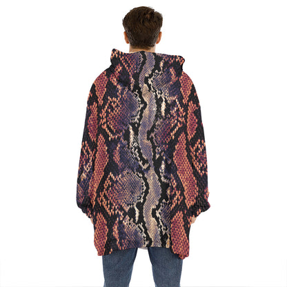 Blue And Red Snakeskin Print Hoodie Blanket