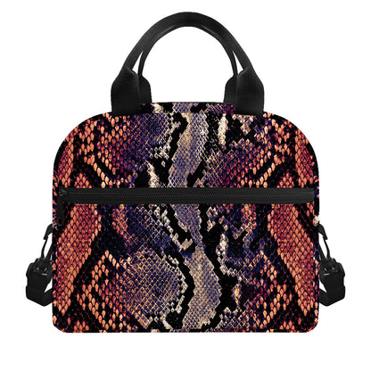 Blue And Red Snakeskin Print Insulated Lunch Bag