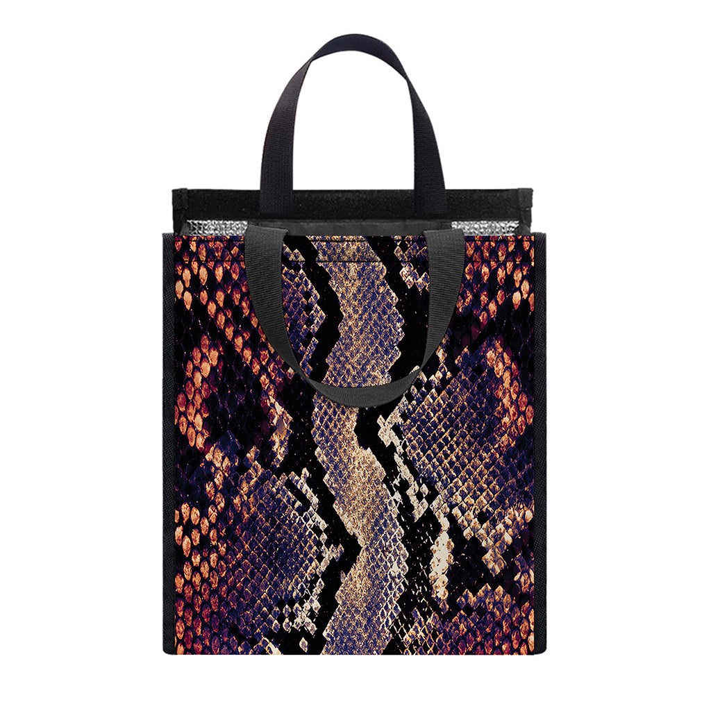 Blue And Red Snakeskin Print Insulated Lunch Tote