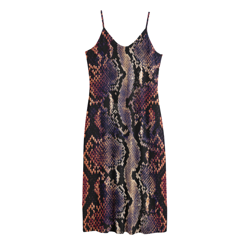 Blue And Red Snakeskin Print Jersey Midi Cami Dress