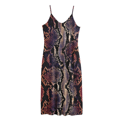 Blue And Red Snakeskin Print Jersey Midi Cami Dress