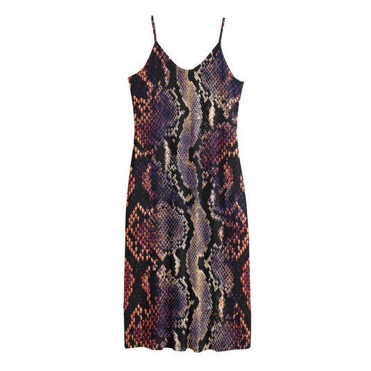 Blue And Red Snakeskin Print Jersey Midi Cami Dress