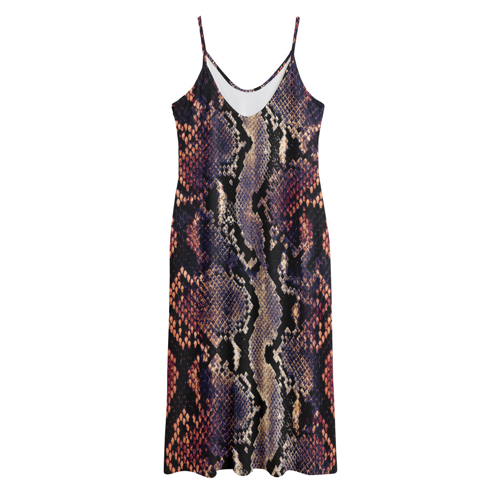 Blue And Red Snakeskin Print Jersey Midi Cami Dress