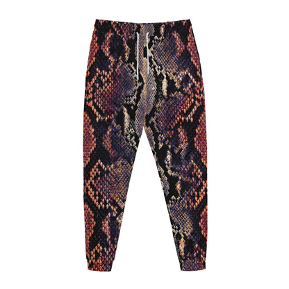 Blue And Red Snakeskin Print Jogger Pants