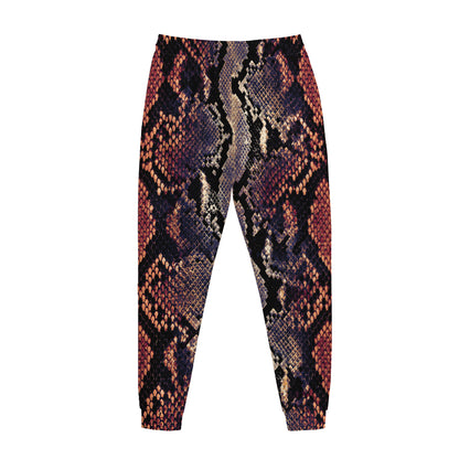 Blue And Red Snakeskin Print Jogger Pants