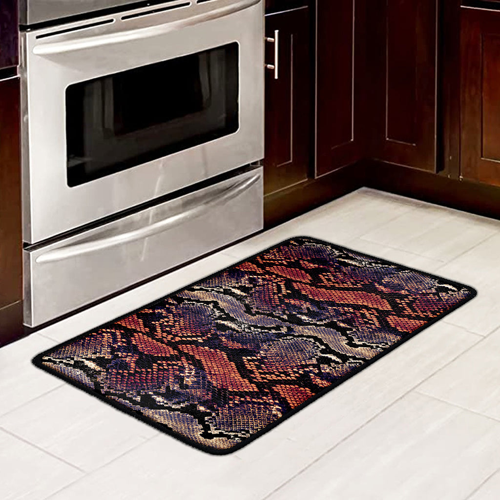 Blue And Red Snakeskin Print Kitchen Mat