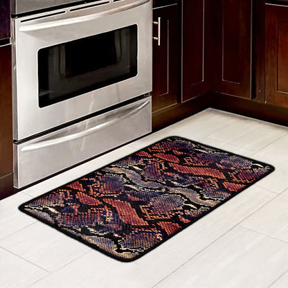 Blue And Red Snakeskin Print Kitchen Mat